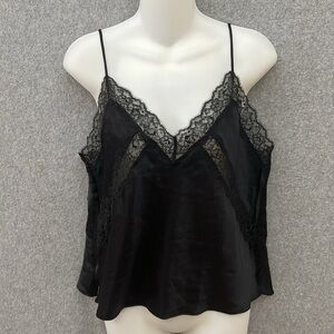 Victoria’s Secret New Black Satin & Lace Camisole Top Cropped Size Large Y2K